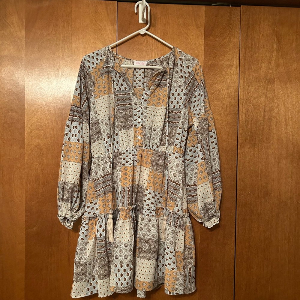 Pink Lily Patchwork Patterned Dress - image 1